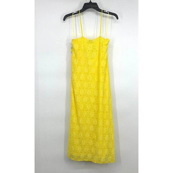 Revolve NSR Dress Midi Yellow Lace Floral Twist Front Sleeveless - Picture 10 of 16